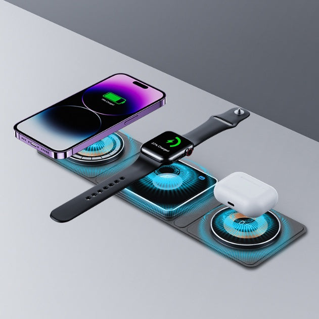 3-in-1 Magnetic Foldable Wireless Charger – Transparent Fast Charging for iPhone, Apple Watch & AirPods